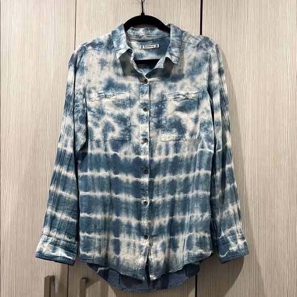 Ruff Hewn Tie Dye Button Down Shirt Blue &‎ White (Fits Like Small) - Picture 1 of 12